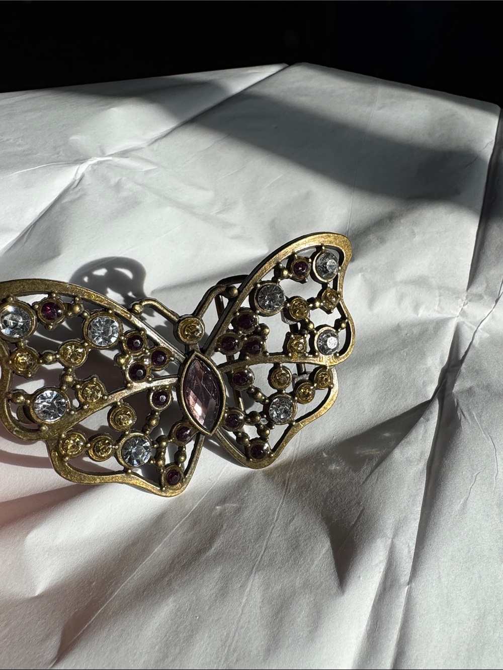 Gold-Tone Butterfly Belt Buckle with Pink and Clear Stones